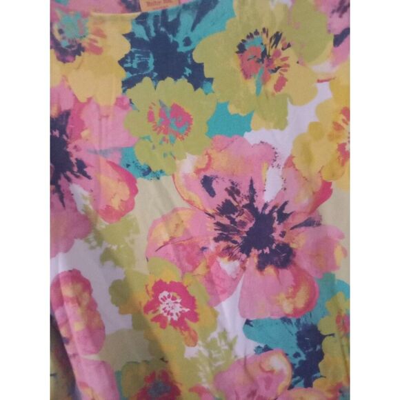 Floral Top Ruby Rd 2X 3/4 Sleeves Pink Yellow Green - Picture 3 of 6